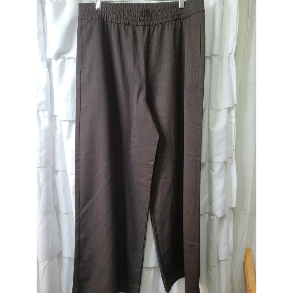 Matty M Brown Pinstripe Wide Leg Pull On Pants XL 1923